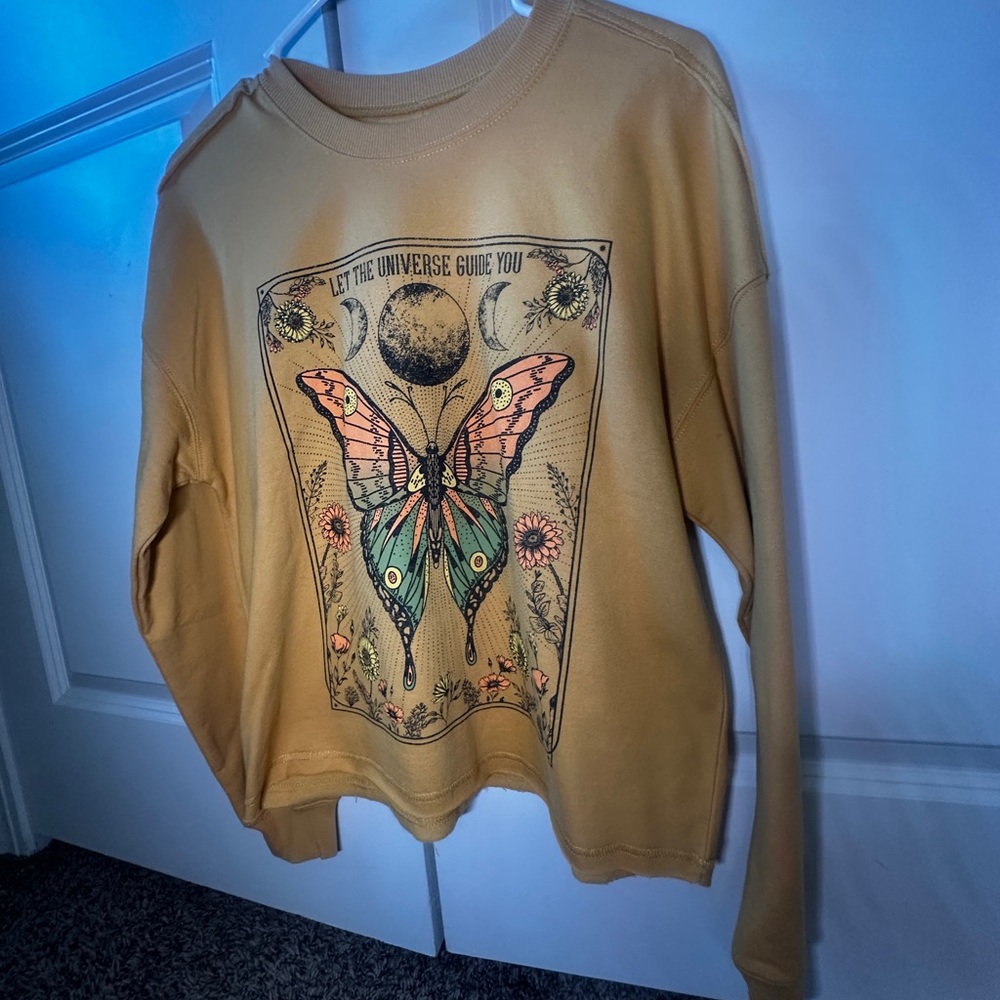 Zoe + Liv Tan Butterfly Graphic Sweater